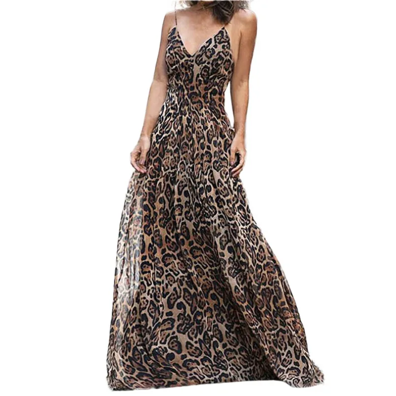 New Sexy ChiffonLeopard Print High Waist V-Neck Long Dress Summer High Street Fashion Dress For Female Vestidos #F#40DE07 (19)