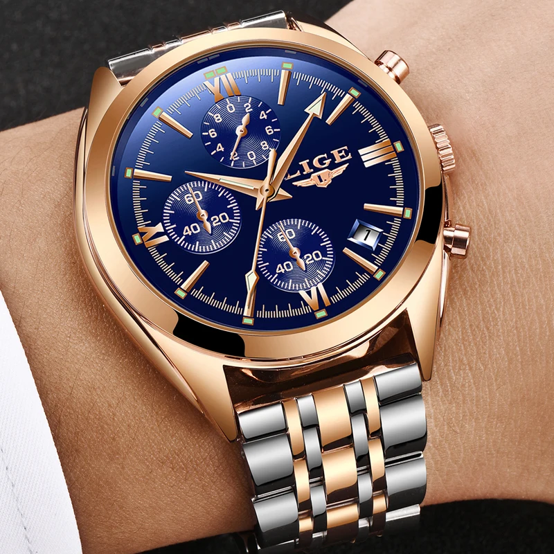 2018 LIGE Men Top Luxury Brand Casual Stainless steel gift Men Sports Watches Waterproof square Quartz Watch Relogio Masculino