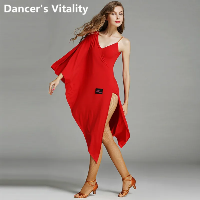 

Dancer's Vitality Latin Dance Dress Harness hypotenuse Irregular Skirt For Salsa Samba Tango Latin Costume Competition Dress