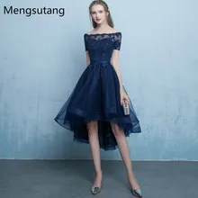 Navy Blue lace up vestido de festa Robe de soirée de noche vestido de novia con Apliques Trasero Largo Delantero Corto Vestidos de Fiesta vestidos de baile