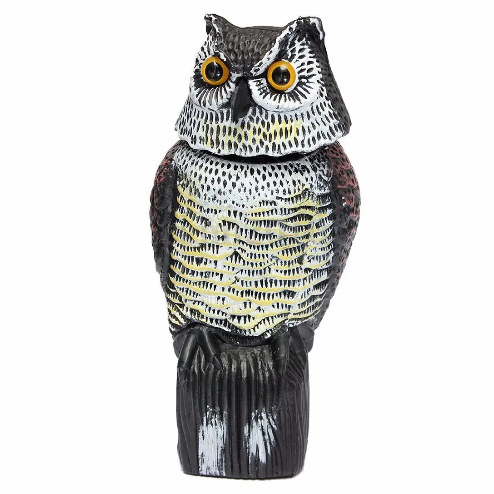 

Ohuhu Horned Owl Decoy with Tweet Light-control Natural Enemy Pest Deterrent Scarecrow with Rotating Head Pest Control Repellent