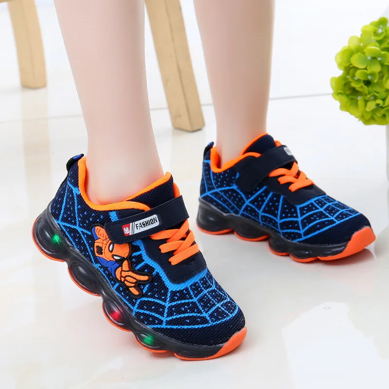 

led tenis luminous sneakers mesh spiderman kids shoes children boys girls led sport sneakers baby children kids casual shoes