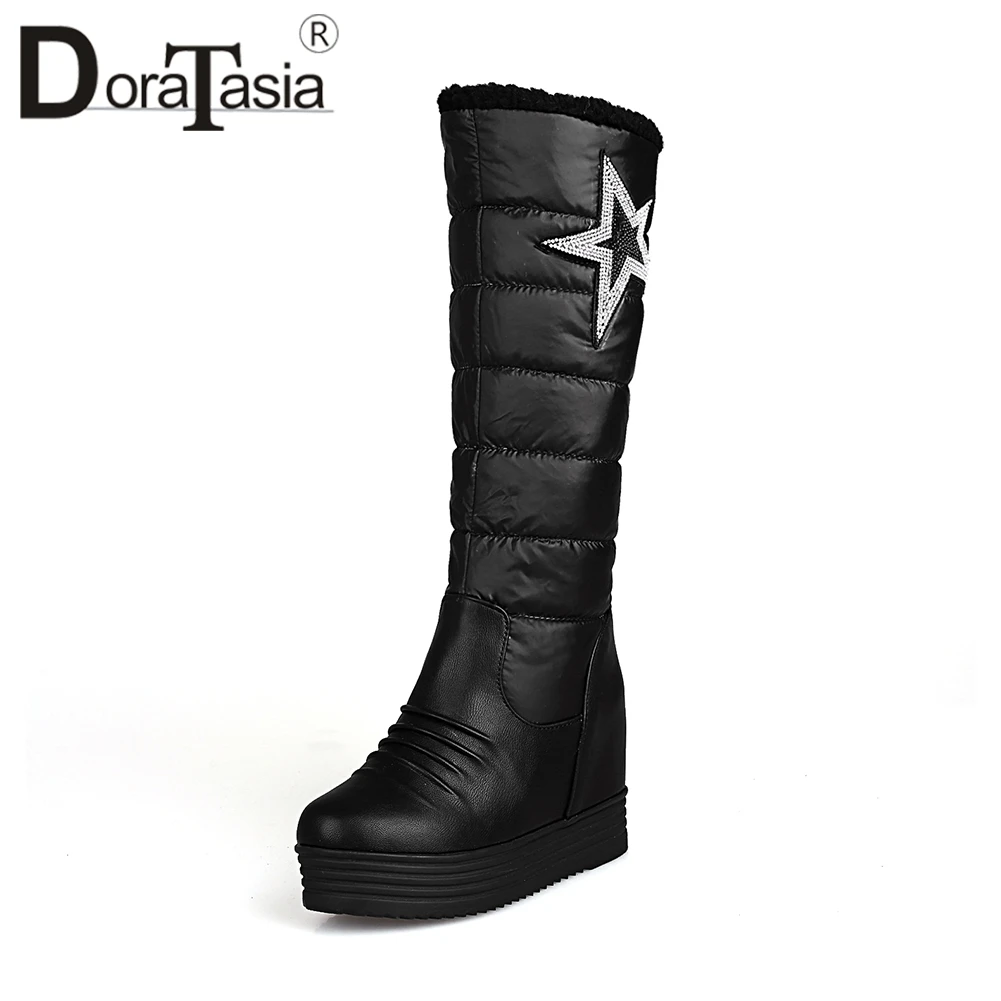 

DORATASIA Big Size 33-43 Winter Waterproof Platform Boots Ladies Warm mid-calf Snow Boots 7 Cm Height Increasing Shoes Woman