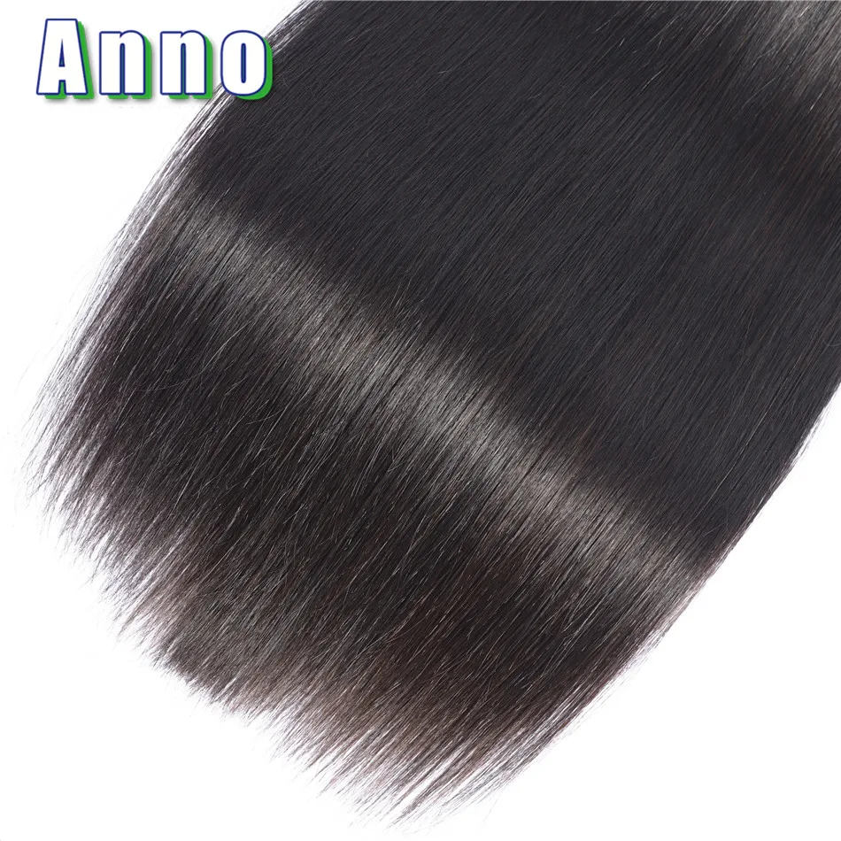 Anno Brazilian Straight Hair Bundles With Closure 2/3 Bundles Hair Weaves With 13*4 Lace Frontal Non-remy Human Hair Extensions