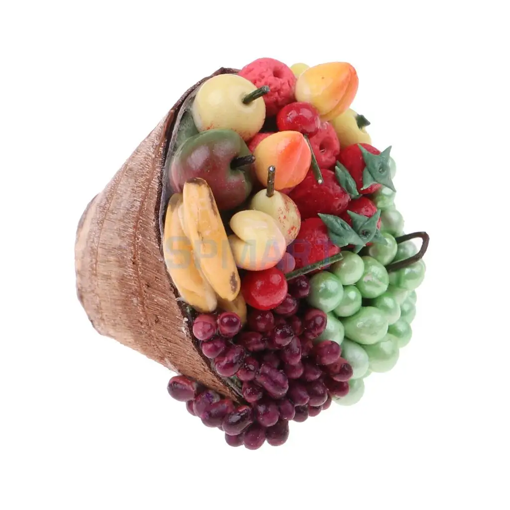 MagiDeal 1/12 Scale Miniature Fruit Platter in Wooden Plate for Dollhouse Tabel Kitchen Decor Children Pretend Play Toys