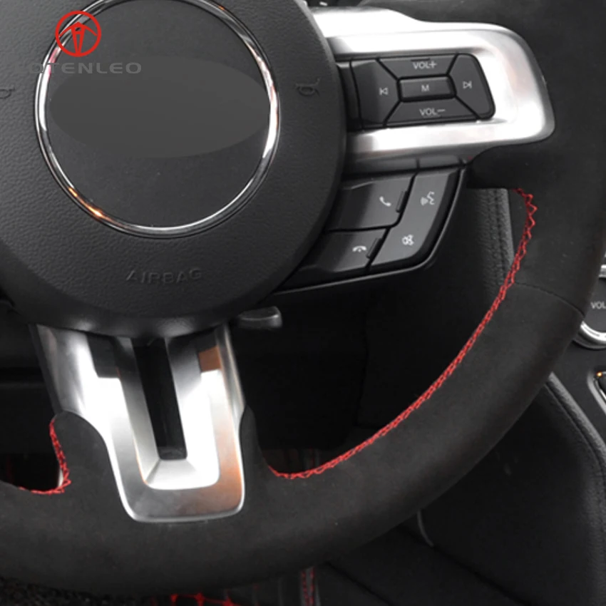LQTENLEO черная замша DIY Ручная сшитая крышка рулевого колеса автомобиля для Ford Mustang- Mustang GT GT350R