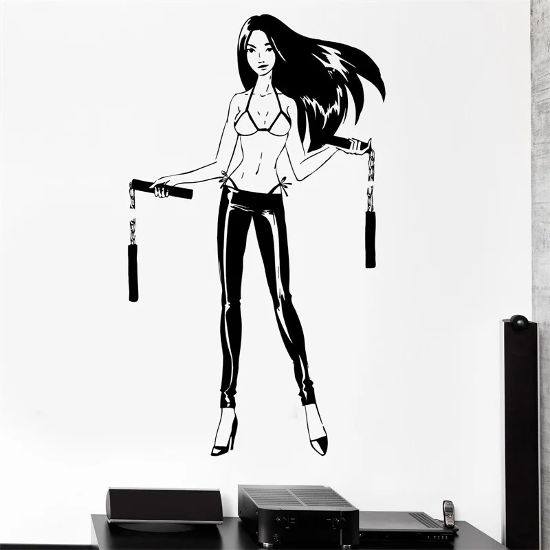 

Wall Sticker Sport Sexy Hot Girl With Nunchaku Martial Arts Vinyl Decal