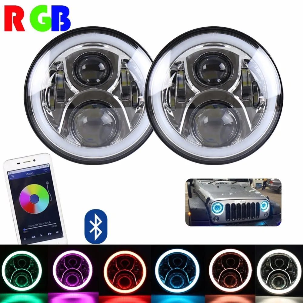 

2PCS 7inch Headlamp Full Function RGB Halo Angel Eyes LED Headlight Kits for Jeep JK Chrome and Black