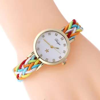 

2017 New Fashion Women Gold Braided Leather Wrist Watch For Women Ladies Dress Star Crystal Luxury Crystal Quartz Watch Clock