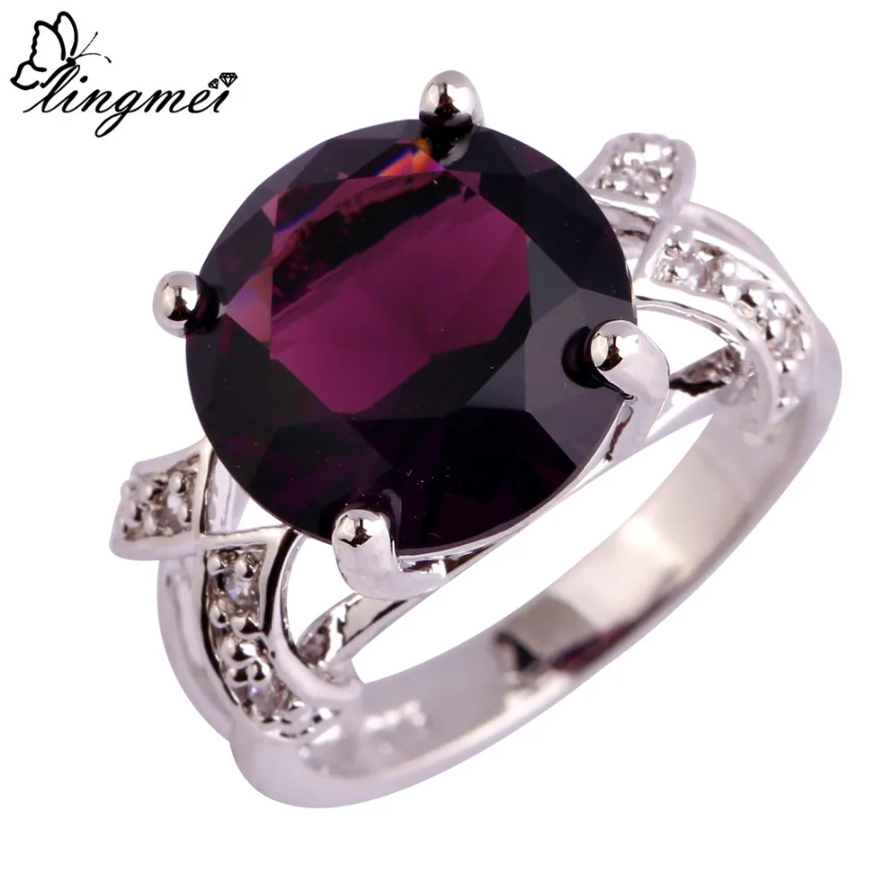 

lingmei Free Shipping Purple Jewelry Elegant Purple White CZ Silver Ring size 6 7 8 9 10 11 12 13 Love Style Wholesale