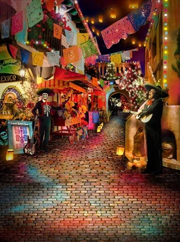 

Fiesta Grande street road flag light Circus photo studio background High quality Computer print party backdrop