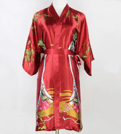 Сексуальный черный китайский женский Шелковый короткий халат, национальная ночная рубашка, ночное белье, кимоно, банное платье, пижамы размера плюс XXXL NR046 - Цвет: Burgundy