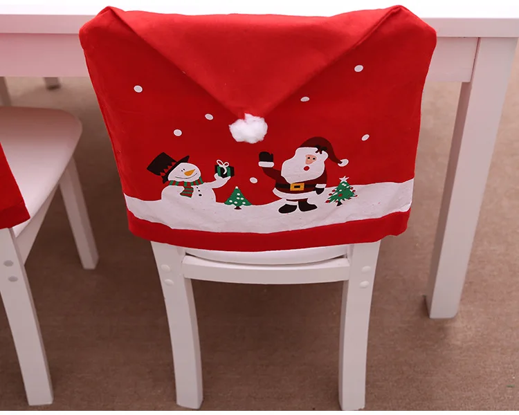 Chair Cover Dinner Dining Table Santa Claus Snowman Red Cap Ornament Chair Back Covers Christmas Decor Table New Year Supplies