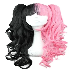black pink HAIRJOY женские 70 см длинные синие Смешанные розовые волнистые плетеные 2 хвостика Синтетические партии косплей парик 15 видов цветов доступны - Цвет: black pink