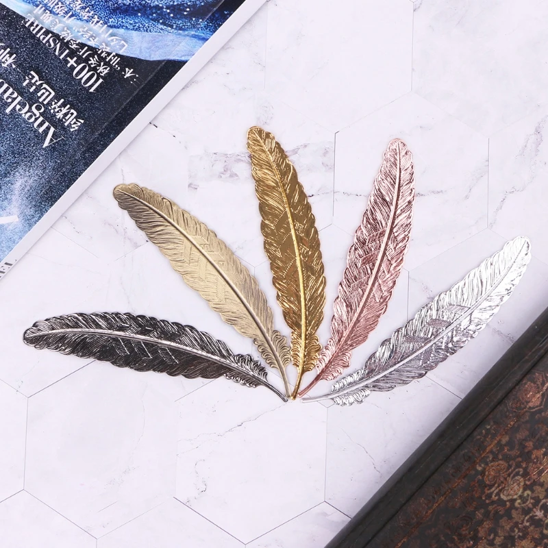Creative Retro Feather Shaped Metal Bookmarks Page Marker Office School Books