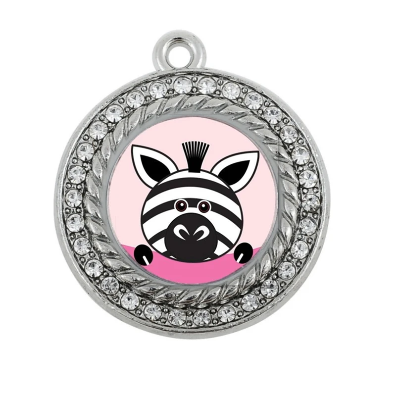 

PEEKING ZEBRA CIRCLE SQUARE CHARM antique silver plated jewelry