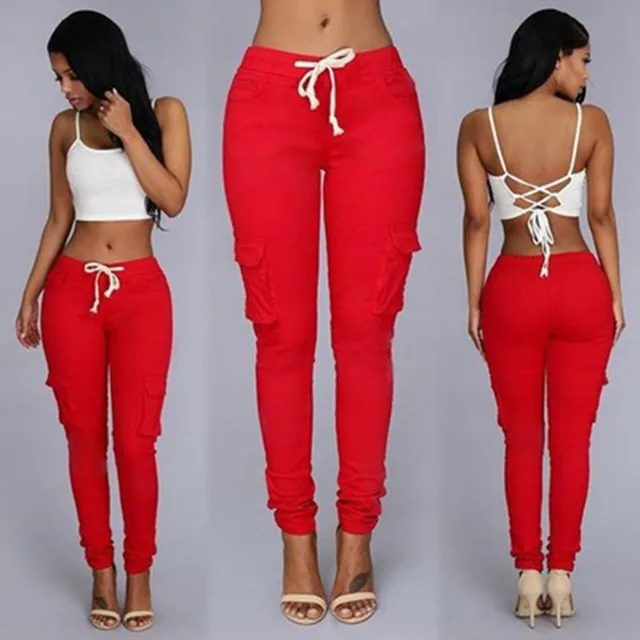 Long Pants Solid Color Drawstring Multi Pockets Pants plus-size Loose Spring Autumn Women Trousers 2018 New