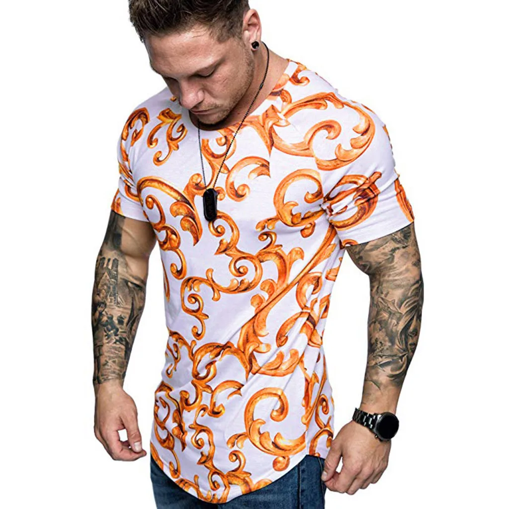 

T shirt Men Summer Fashion Men's Casual Short-sleeved Tshirt Ethnic Style Round Neck Fitness Sport T-shirt Top M-3XL