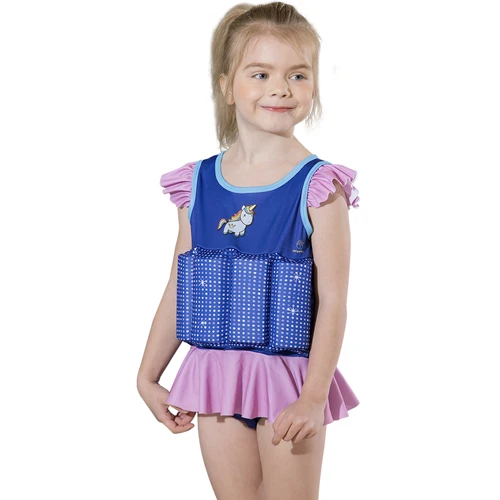 Megartico Float Suit with Adjustable Buoyancy Ruffled girls one piece swimsuit unicorn kids swimwear boys life jacket - Цвет: Blue Unicorn