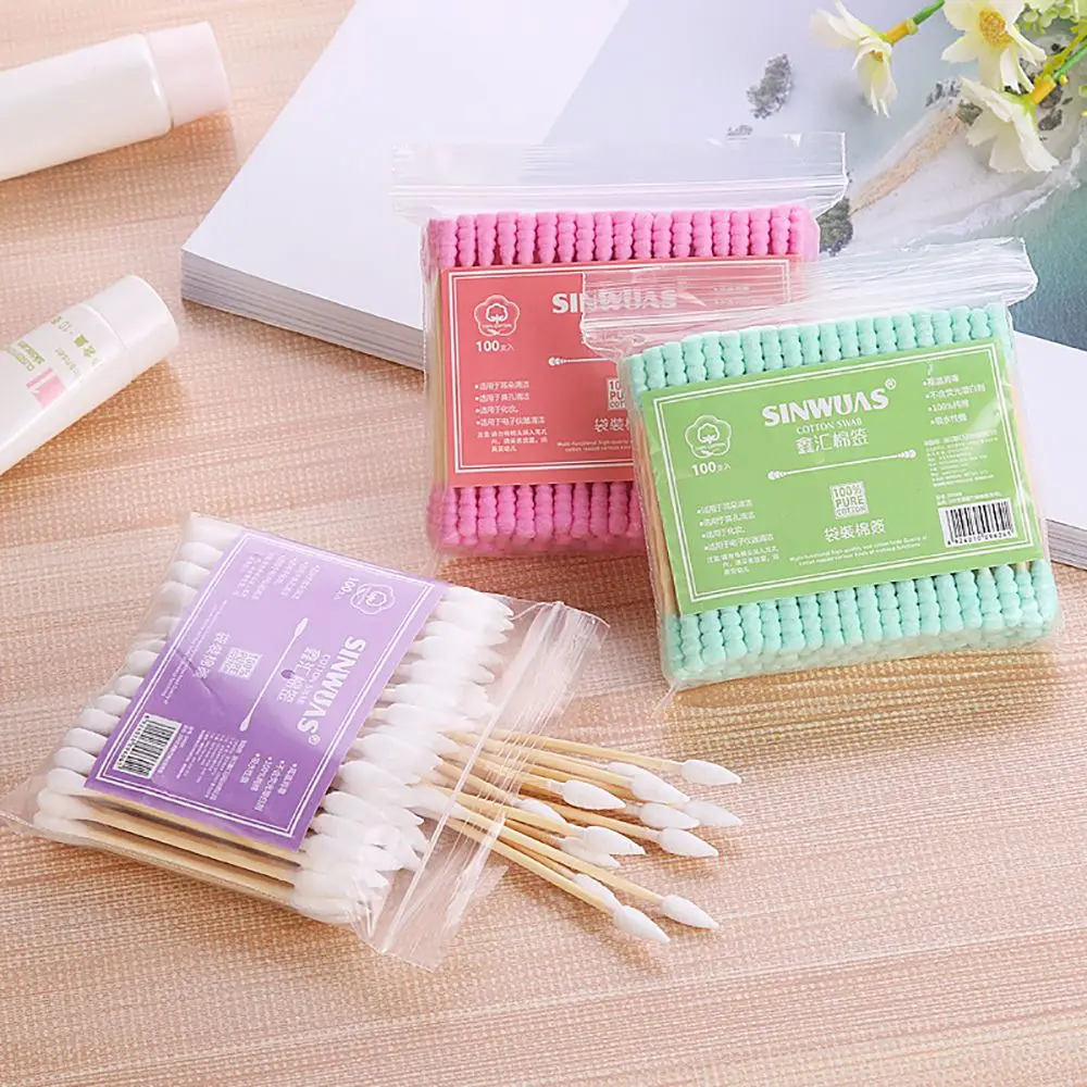 100pcs/pack Double Head Cotton Swabs Eyelash Eyebrow Lip Cleanig Tools Medical Swabs Women Makeup Cotton Buds Health Care Tools