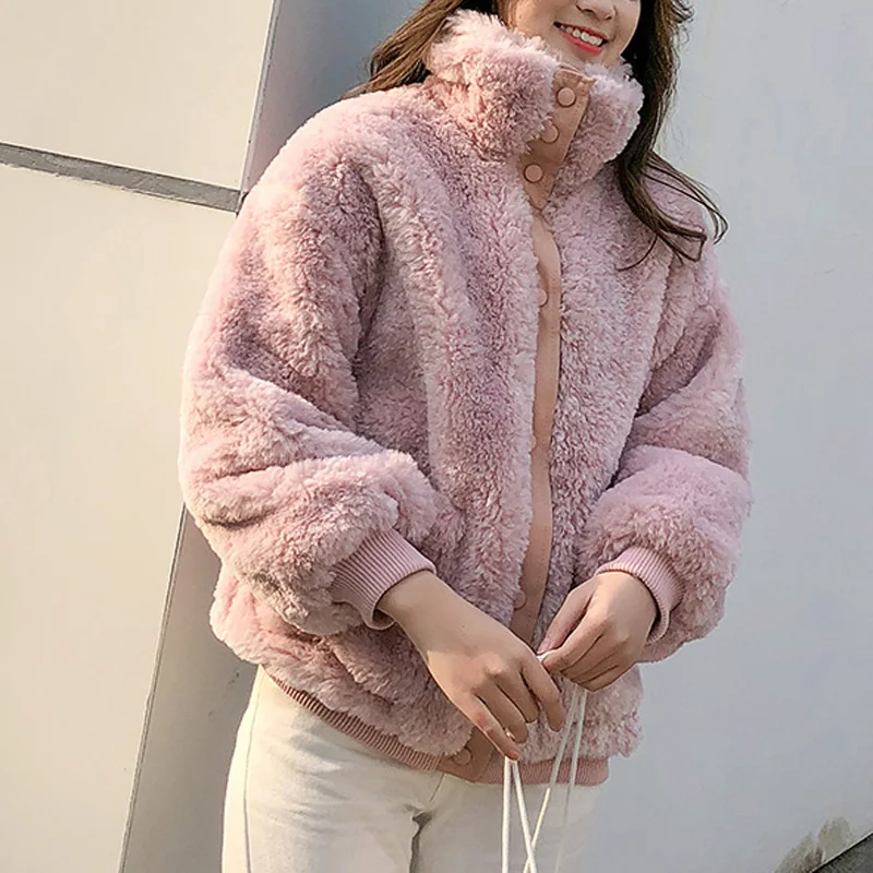Coat Vestes Poche Rose Pink Hiver Style Manteaux Manteau yellow Fausse Lamb Coat Rue Femmes Survêtement Chaud Peluche Pardessus Chic Filles Corée Fur De Mode Agneau En Fourrure 8SnCOq