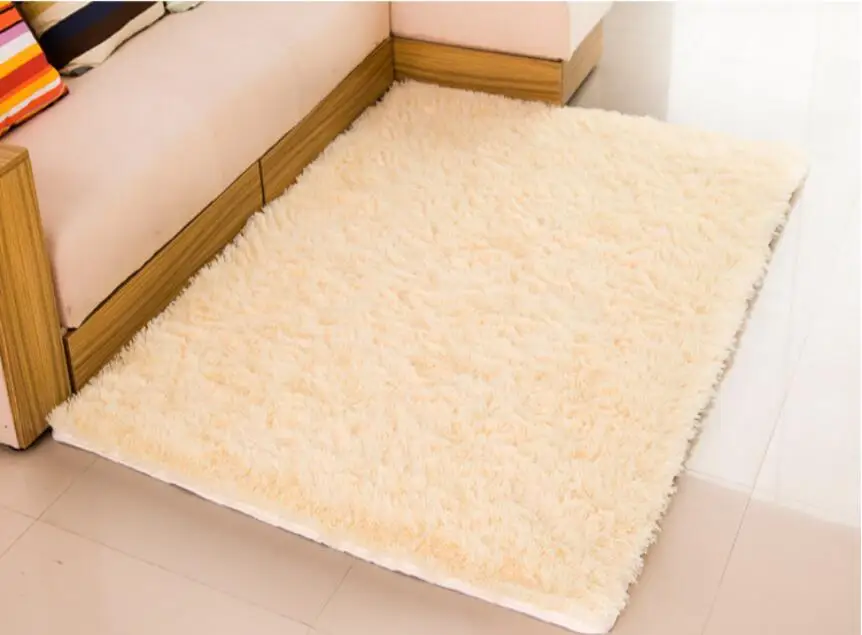 Soft Fluffy Shaggy Rectangle Carpet Floor Mat Living Room Decorative Blanket Area Rug Solid Color White Beige Pink Coffee Black - Цвет: beige longer fur