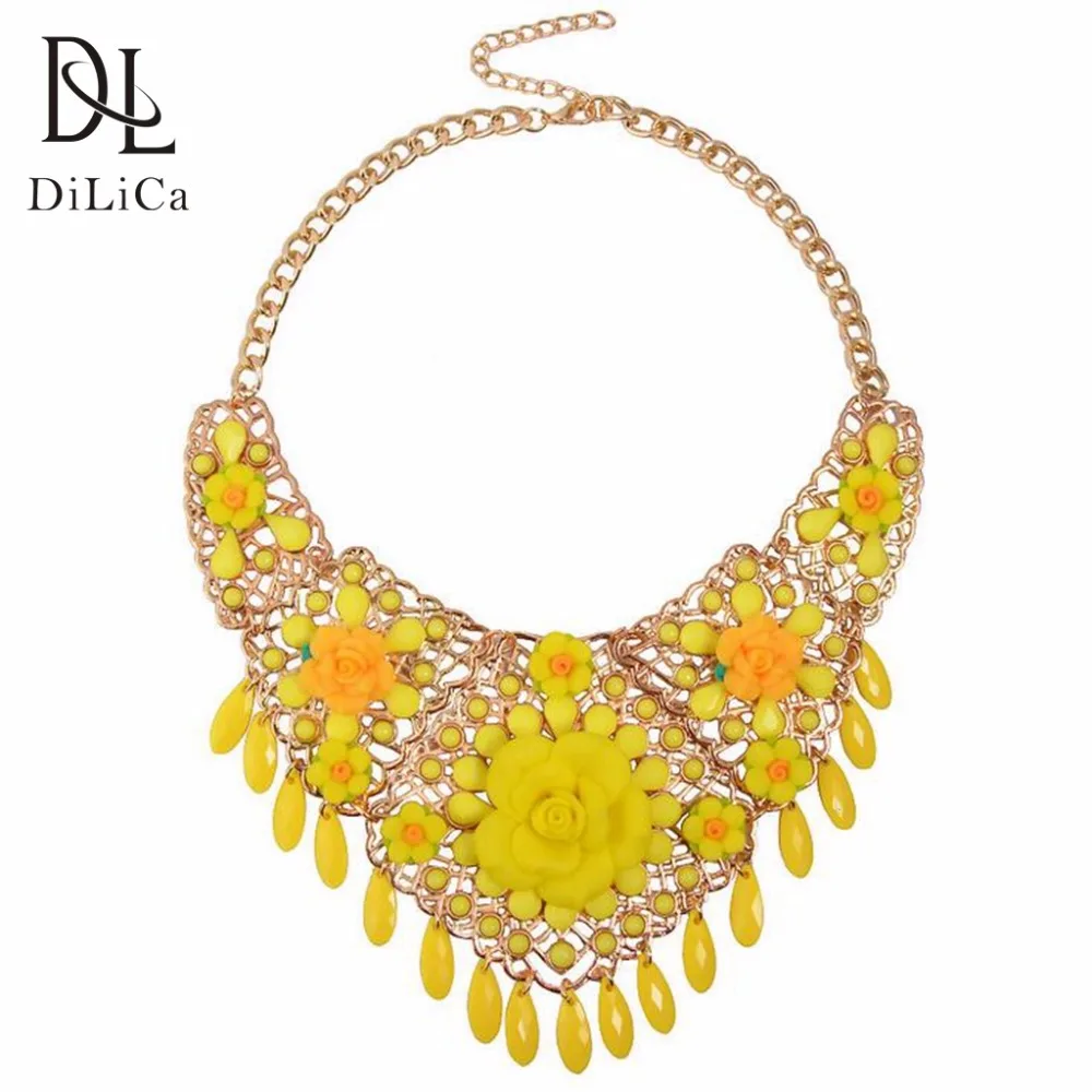 DiLiCa Trendy Maxi Necklace for Women Flower Statement Bohemian Necklaces Vintage Tassel Charms Jewelry | Украшения и аксессуары