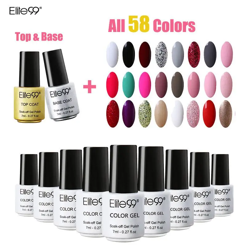 

Elite99 Acrylic Nail Kit All 58 Different Colors Top And base Coat Private Label Gel Nail Polish UV Lamp Nail Art Decorations