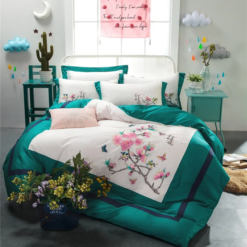 

Ten miles of peach blossoms 60S Egyptian Cotton Bedding Set Duvet Cover Bed Linen Bed sheet Pillowcases King Queen Size 4PCS
