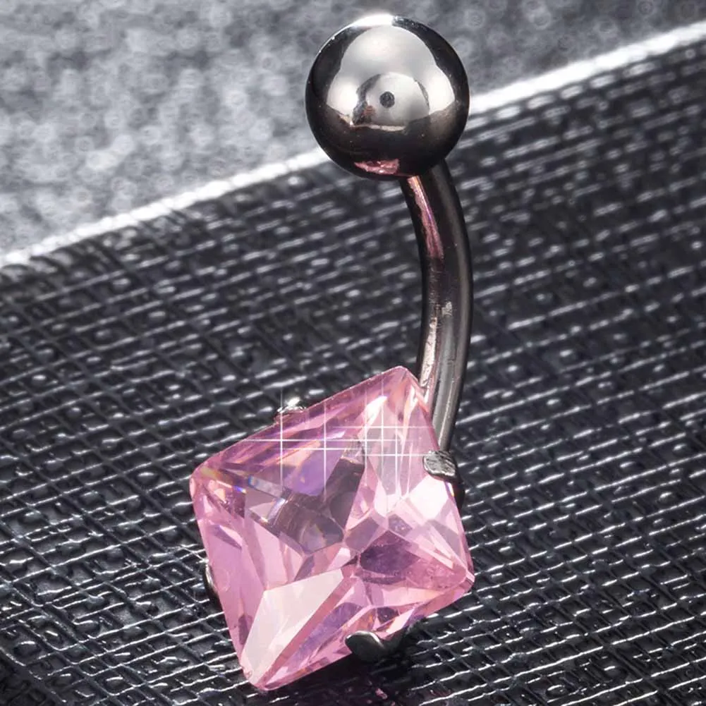 1PC Square Crystal Navel Belly Ring Button Bar Barbell Piercing Jewelry
