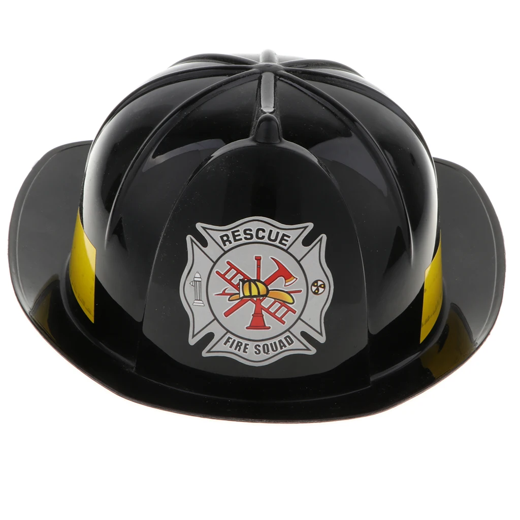 Fancy Dress Up Kids Fireman Plastic Hat Cap Role Play Toy Safety Helmet Children Halloween Cosplay Supplies Party Toys - Black