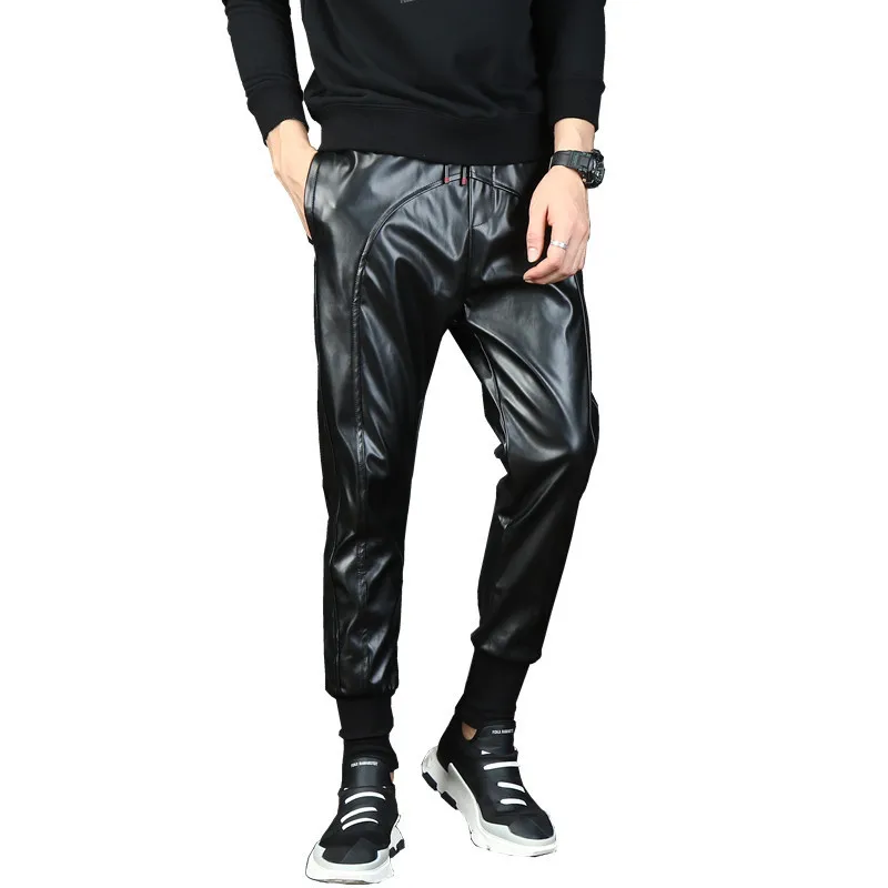 MORUANCLE Fashion Mens Hip Hop Harem Faux Leather Pants Punk Style PU
