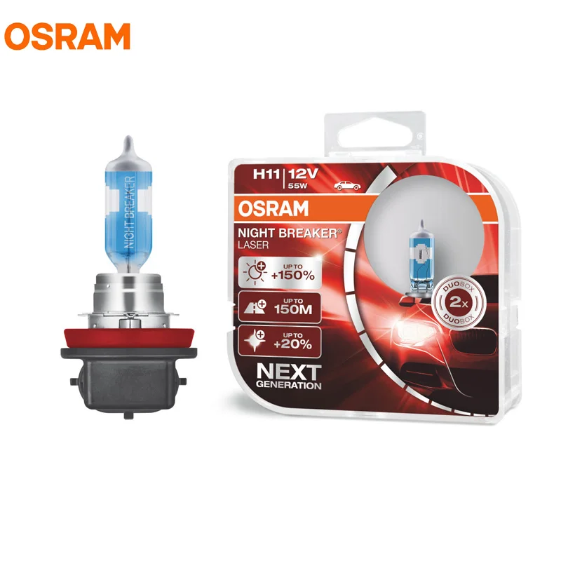 OSRAM H11 12 В 55 Вт Ночная Лазерная лампа для автомобильных фар, галогенная лампа для фар+ 150 больше яркости 64211NL