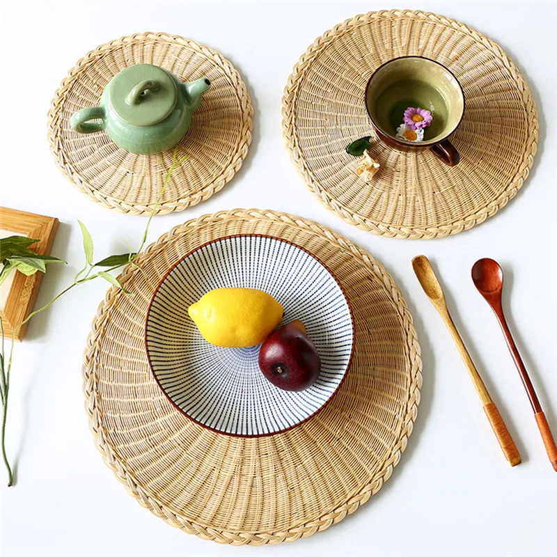 

1pc Handmade Woven Placemat Food Plate Heat Insulated Pad Cup Bowl Coasters Mat Kitchen Accessories Placemat For Dining Table