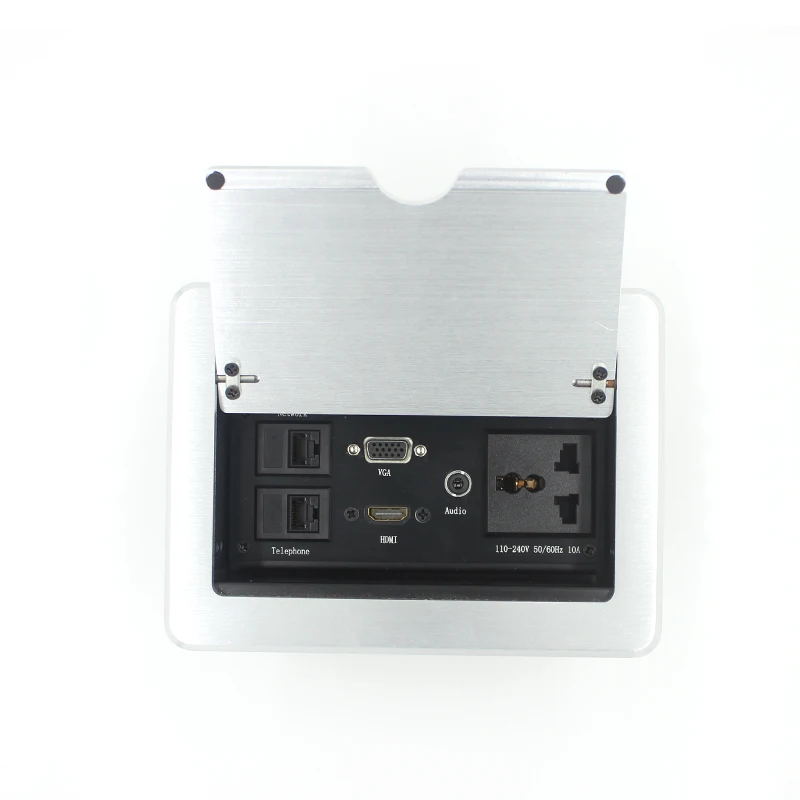 JOHO настольная розетка электрическая розетка для передачи данных VGA HDMI аудио порт настольная розетка алюминиевая черная серебристая Панель штепсельная вилка европейского стандарта тип крышки