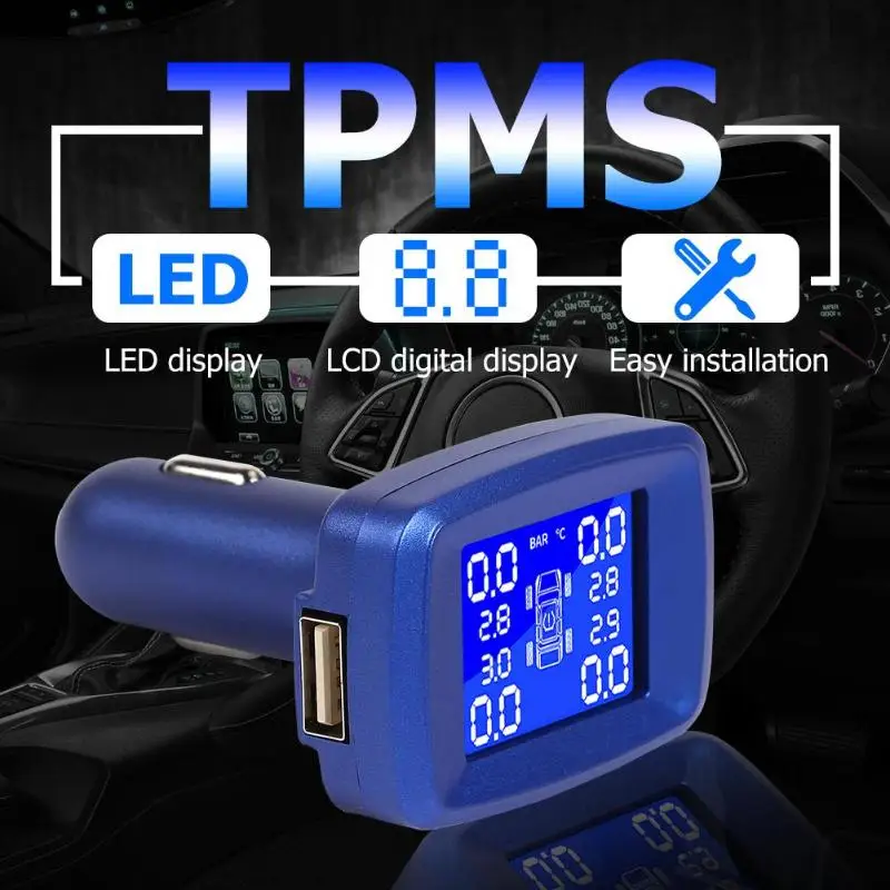 VODOOL TY13A ЖК-дисплей автомобиля TPMS Прикуриватель разъем система контроля давления в шинах с 4 внутренними датчиками давления в шинах