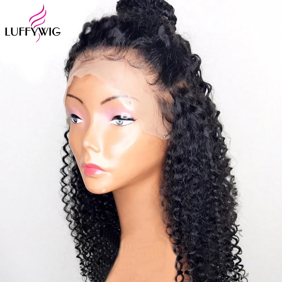 LUFFYHAIR 13x6 бесклеевой кружевной передний кудрявый парик для женщин 130% плотность глубокая Часть бразильские волосы предварительно сорванные отбеленные узлы