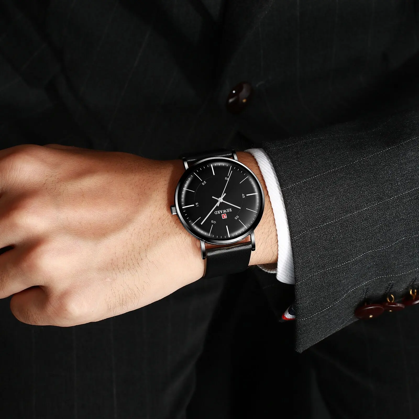 Наградные модные мужские часы Топ бренд класса люкс 6 мм ультра-тонкие часы для мужчин кожаный ремешок водонепроницаемые спортивные часы Relogio Masculino