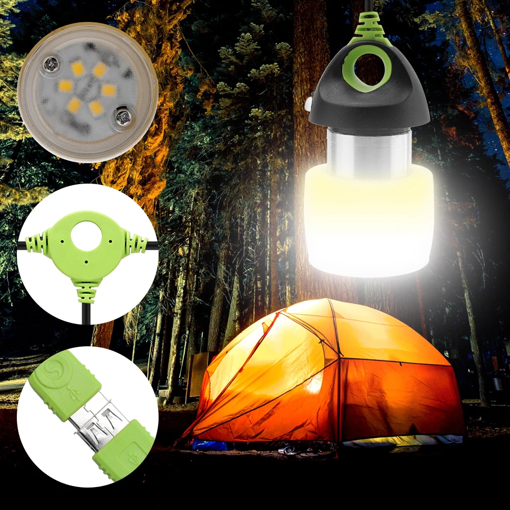 

BORUiT USB Rechargeable Camping Lantern Portable 6 LED Torch Lamp Hangable Tent Light