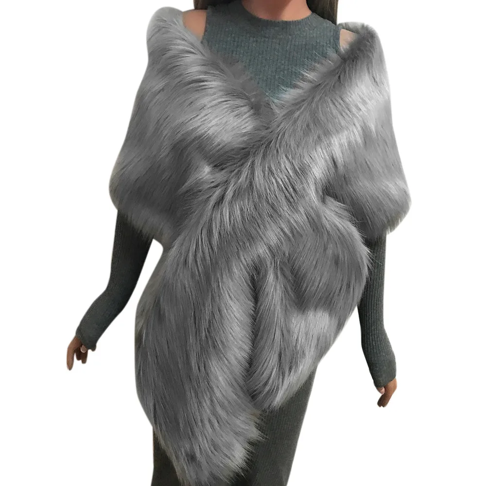 

Women Scarf Faux Fox Fur Long Shawl Stole Wrap Shrug Scarf Pashmina Bridal Wedding Winter Thick Warm stola echarpe hiver femme