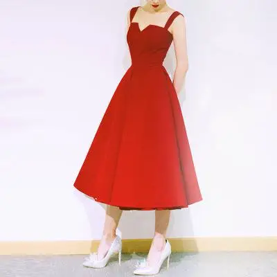 Свадебное Новое красное бальное платье без рукавов длиной до колен - Цвет: red-02