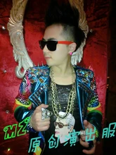NEW HOT !! DS singer Korea bigbang style metal rivets performances Diamond color stitching leather jacket / M-XL