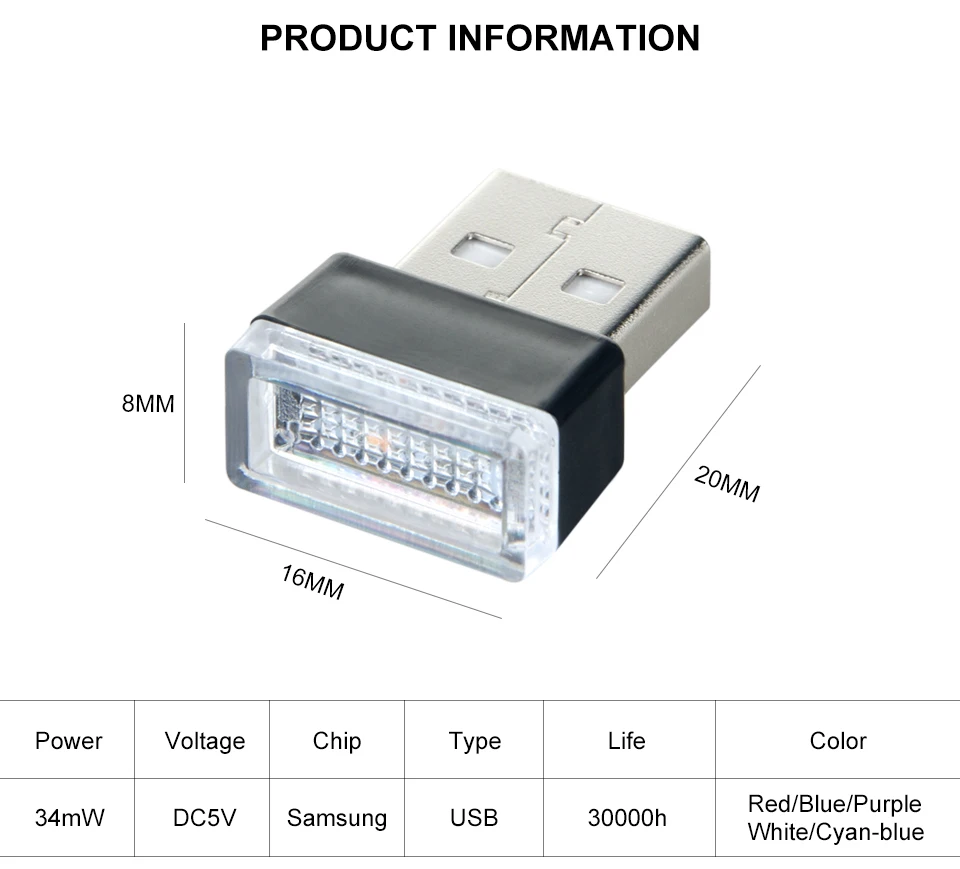 Портативный автомобильный ночной Светильник USB светодиодный атмосферный светильник s декоративная лампа, освещение Универсальный PC красный синий белый розовый голубой-синий