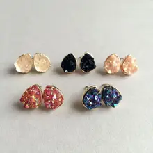24 варианта Drusy серьги-гвоздики в форме капель, квадратные, модные, из смолы, лава, кварцевые серьги с камнем, золотой цвет, брендовые ювелирные изделия для женщин