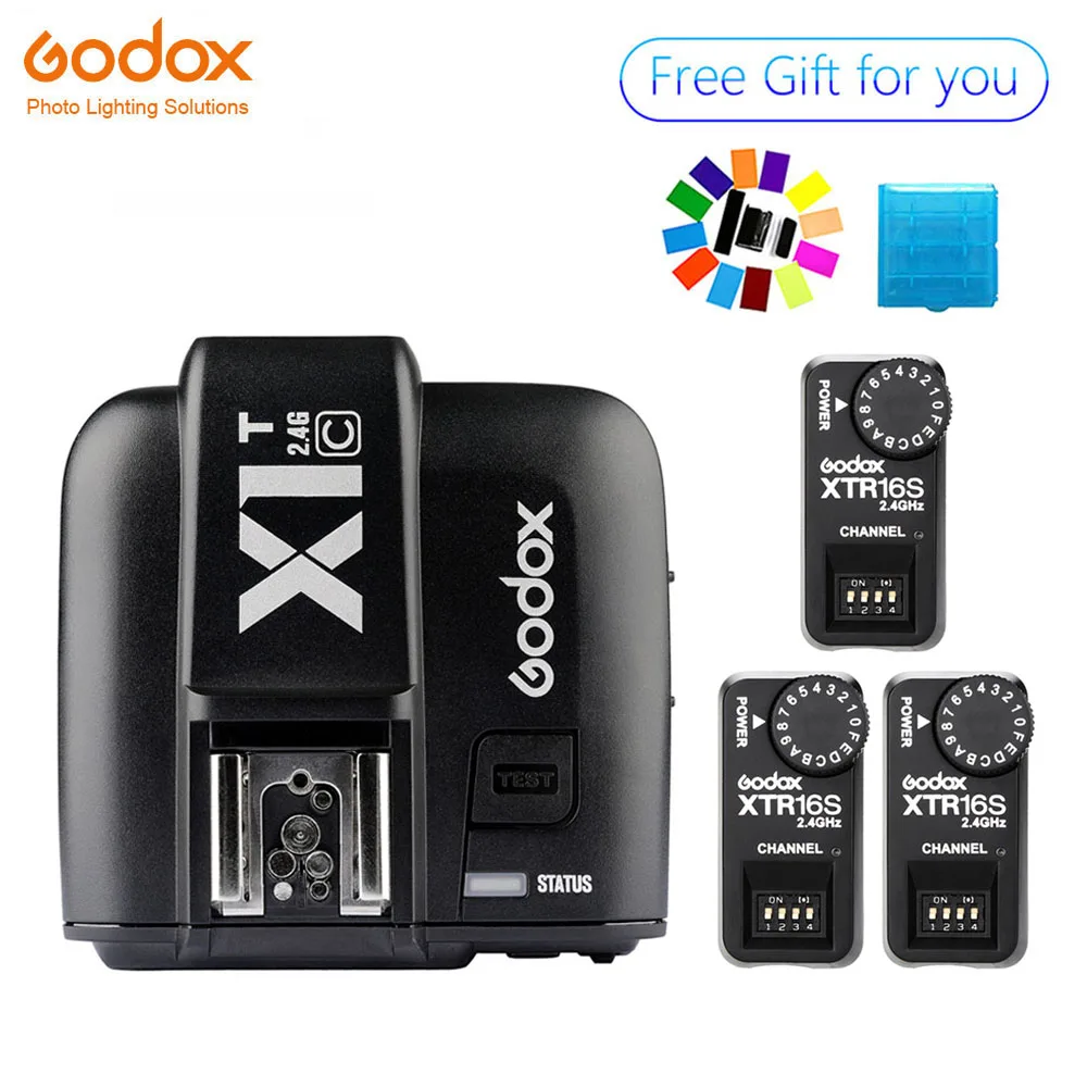 

Godox X1T-C TTL Wireless Transmitter with 3Pcs XTR-16S Wireless 2.4G Power Control Flash Receivers for V850 V860C Flash