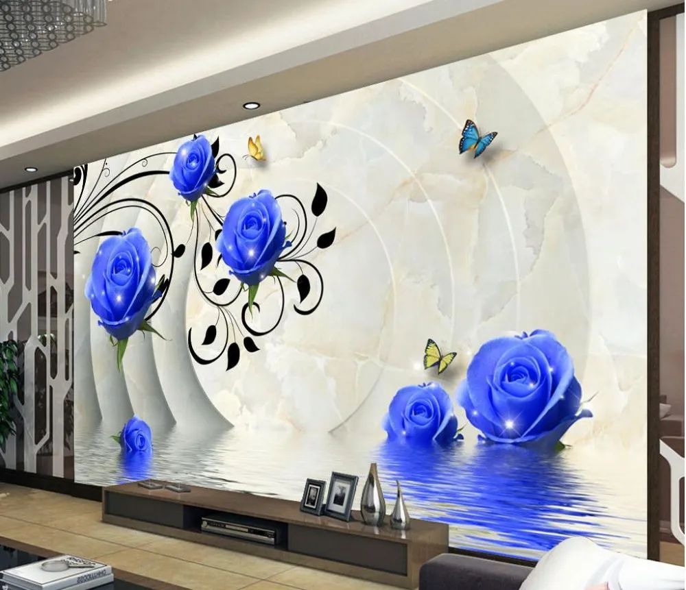 3dブルーローズの背景mural 3d壁紙花3dルーム壁紙風景ホーム装飾 3d Wallpaper 3d Room Wallpaper3d Room Aliexpress