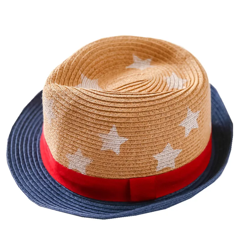 New Summer children Caps Star printing straw sun hat boys summer sunscreen hat kids Beach sun