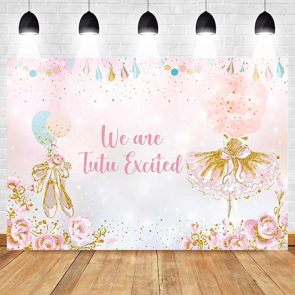 

Ballet Theme Backdrop for Photography Photocall Birthday Background Pink Ballet Shoes Costume Flower Party Banner