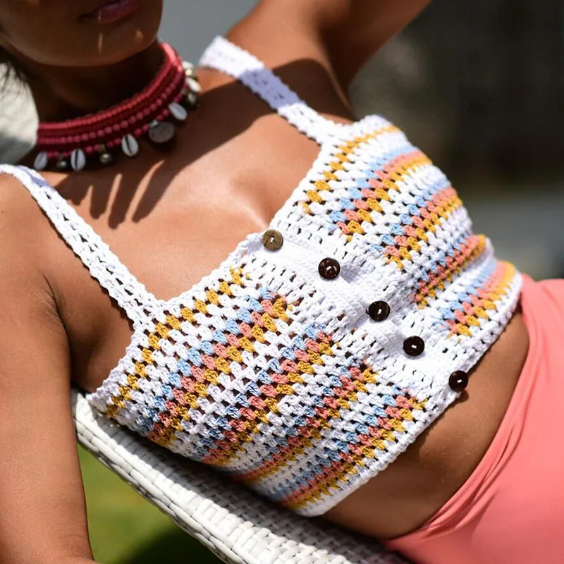 

Hot Sale Handmade Crochet Bikini Bra Women Swimwear Top Solid Halter Knitted Swimsuit Brazilian Bikinis Bathing Suit TOP