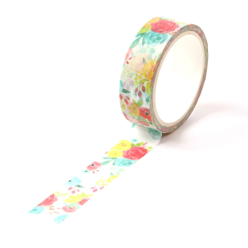 1X Васи маскирующая лента красочный цветок бумага Маскировочные ленты японский васи лента Diy Скрапбукинг наклейка, 15 мм x 5 м